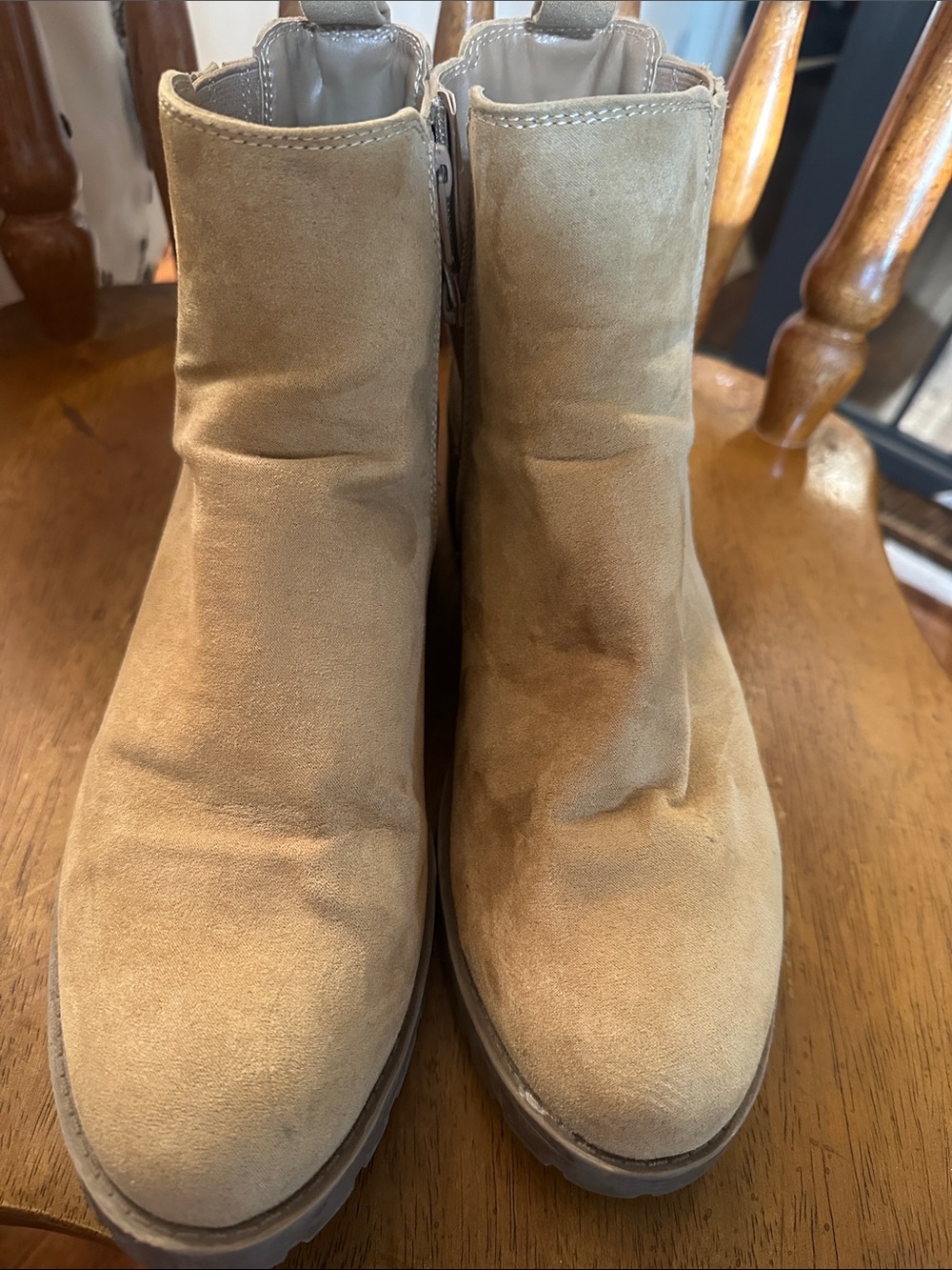 Time and Tru Tan Suede Ankle Booties with Side Zip